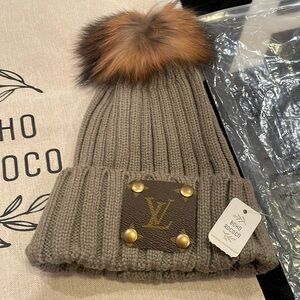 🌟Brand new with tags Boho Rococo Beanie with upcycled LV patch🌟